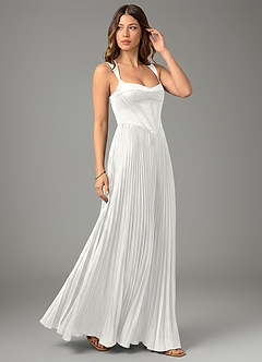 Azazie Avenelle Vestidos de damas de honor Vestido Blanco de Satén Elástico de Línea A con Corsé image5