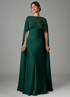 Azazie Stefania Robes de demoiselle d'honneur Robe Trapèze en Satin extensible émeraude image1