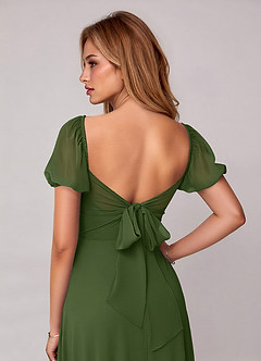 Azazie Fatima Bridesmaid Dresses Olive A-Line with Pockets Chiffon Dress image1