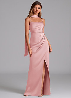 Azazie Calandra Brudtärnklänningar Klä av A-Linje i Stretch Satin Plisserad Puderrosa image2