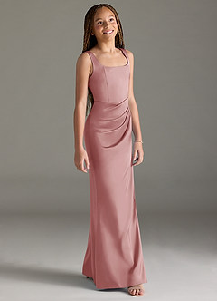 Azazie Mero Junior Dusty Rose Mermaid Pleated Stretch Satin Dress image3