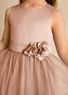 Azazie Miracle Flower Girl Dresses Champagne Rose A-Line Bow Matte Satin Dress image6