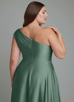 Azazie Melanie Bridesmaid Dresses Eucalyptus A-Line Off the Shoulder Stretch Satin Dress image13
