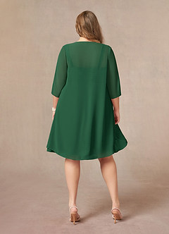 Azazie Olivia Mère de la mariée Robes Robe Trapèze en Mousseline de soie Encolure carrée plissée Vert Foncé image8
