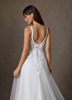 Azazie Jovana Wedding Dresses Diamond White A-Line Scoop Tulle Dress image2