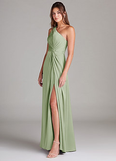 Azazie Brooke Bridesmaid Dresses Dusty Sage A-Line One Shoulder Stretch Satin Dress image5