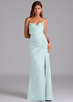 Azazie Claudelle Abiti da Damigella Abito Sirena in Raso Elasticizzato Senza Cinturino Sea Glass image6