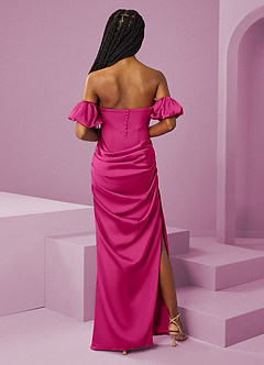 Barbie ♥ Azazie Bridesmaid Dresses Barbie Pink Sheath Off the Shoulder Stretch Satin Convertible Dress image9