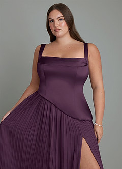 Azazie Stephanie Bridesmaid Dresses Plum A-Line Pleated Stretch Satin Dress image9