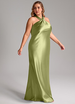 Azazie Doretta Brautjungfernkleider Meerjungfrau-Linie Schleifen Metallischer Satin Kleid Pistazie image10