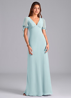 Azazie Pheby Bridesmaid Dresses Sea Glass A-Line Pleated Chiffon Dress image4