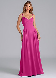 Azazie Kirby Final Sale Fuchsia A-Line Stretch Satin Dress image3