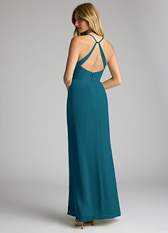 Azazie Becca Bridesmaid Dresses Ink Blue Sheath V-Neck Chiffon Dress image6
