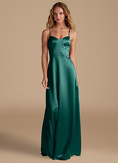 Azazie Mei Bridesmaid Dresses Pine A-Line Metallic Satin Dress image3