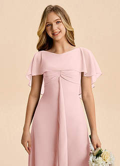 Azazie Selena Junior Powder Pink A-Line Ruched Chiffon Dress image7