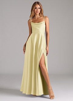 Azazie Elle Brautjungfernkleider A-Linie Plissee Stretch-Satin Kleid Zitronensorbet image4