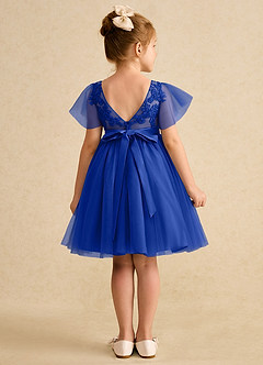 Azazie Queenie Robe Demoiselle D'honneur Fillette Robe Trapèze en Dentelle Bleu Roi image2