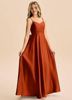 Azazie Rumi Junior Linia A Pofałdowany Satyna elastyczna Długość podłogi Młodsza druhna Sukienka image5