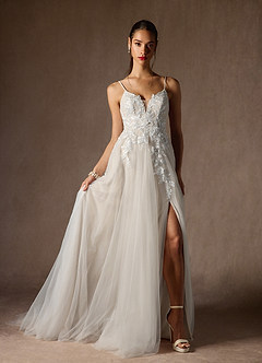 Azazie Nikita Wedding Dresses Diamond White Nude A-Line Sequins Tulle Dress image7