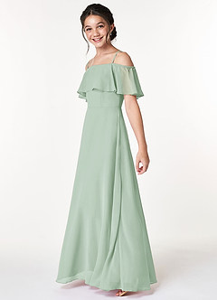 Azazie Maggie Junior Agave A-Line Off the Shoulder Chiffon Dress image5