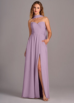 Azazie Joni Robes de demoiselle d'honneur Robe Trapèze Convertible en Mousseline de soie Sans bretelle Glycine image1