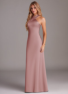 Azazie Doretta Vestidos de damas de honor Vestido de Rosa Polvorienta de Satén Elástico de Corte Sirena con Plisado image4