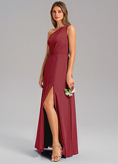 Azazie Phaedra Jurken voor bruidsmeisjes Jurk van Chiffon met A-Lijn One-Shoulder Granaatappel image13