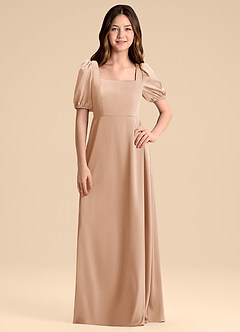 Azazie Briar Junior Vestido de Rosa Inglesa de Satén Elástico de Corte en A con Lazo image3