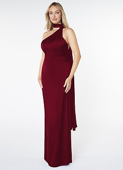 Azazie Kaylani Bridesmaid Dresses Burgundy Mermaid High Neck Stretch Satin Dress image3