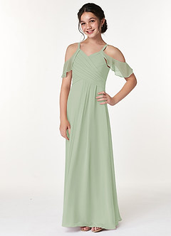 Azazie Dakota Junior Dusty Sage A-Line Off the Shoulder Chiffon Dress image5