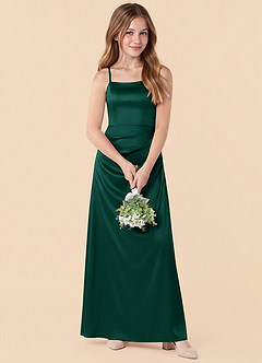 Azazie Renna Junior Emerald Mermaid Pleated Stretch Satin Dress image4