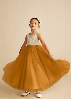 Azazie Tay Flower Girl Dresses Butterscotch A-Line Sequins Tulle Dress image6