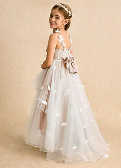 Azazie Darlina Abiti da Ragazza di Fiori Abito Principessa in Tulle Pizzo Avorio Rosa Inglese image8