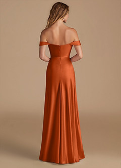 Azazie Jackalin Bridesmaid Dresses Burnt Orange A-Line Off the Shoulder Metallic Satin Convertible Dress image5