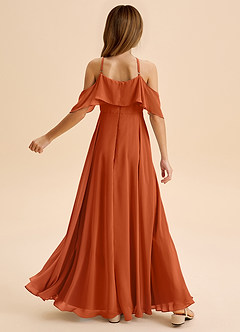 Azazie Tessabelle Junior Burnt Orange A-Line Off the Shoulder Chiffon Dress image2