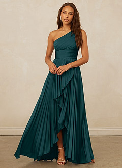 Christian Siriano Bridal for Azazie 1008 Bridesmaid Dresses Pine A-Line One Shoulder Stretch Satin Dress image5