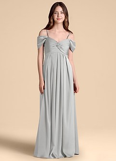 Azazie Kaitlynn Junior Vestido de Plata de Satén Elástico de Corte en A con Vestidos sin tirantes image1