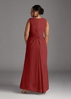 Azazie Manuella Vestidos para mãe da noiva Vestido Ferrugem de Chiffon de Linha A com Decote em V Plissado image14
