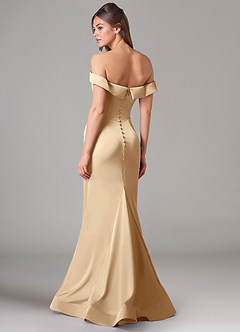 Azazie Everly Bridesmaid Dresses Champagne Mermaid Off the Shoulder Stretch Satin Convertible Dress image5