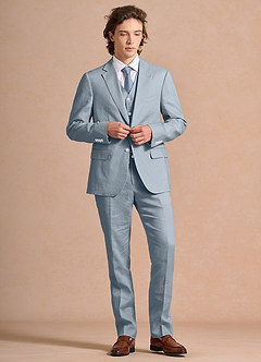 front Harrison Dusty Blue 100% Linen 3-Piece Suit