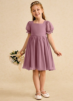 Azazie Jolie Flower Girl Dresses Vintage Mauve A-Line with Sleeves Chiffon Dress image4