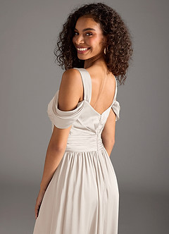 Azazie Lianne Brautjungfernkleider A-Linie Schulterfrei Stretch-Satin Kleid Alabaster Weiß image10