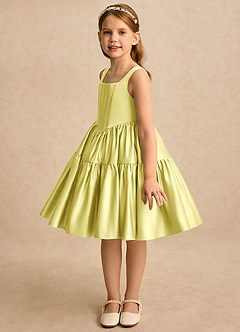 Azazie Myla Flower Girl Dresses Lemon Sorbet A-Line Pleated Matte Satin Dress image5