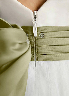 Azazie Sosie Flower Girl Dresses Ivory Moss Green A-Line Pleated Tulle Dress image5