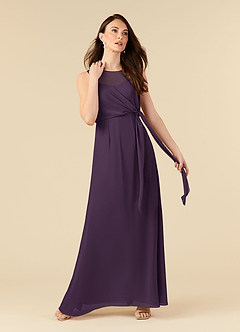 Azazie Marchioness Mother of the Bride Dresses Plum A-Line Scoop Pleated Chiffon Dress image1