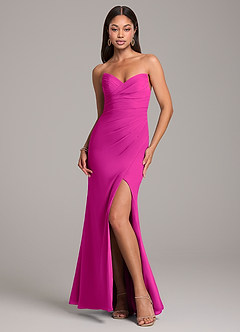 Azazie Yola Jurken voor bruidsmeisjes Converteerbaar Jurk van Chiffon met Zeemeermin Strapless Fuchsia image1