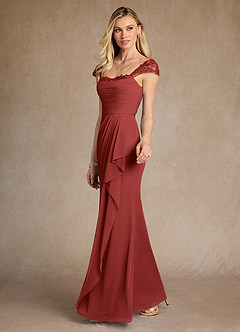 Azazie Belfast Mother of the Bride Dresses Rust Sheath Lace Mesh Dress image3