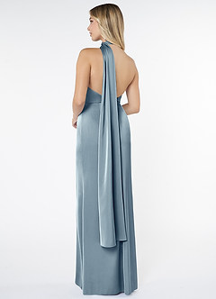 Azazie Kaylani Final Sale Dusty Blue Mermaid High Neck Stretch Satin Dress image2