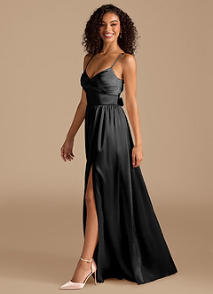Azazie Zeya Bridesmaid Dresses Black A-Line Pleated Metallic Satin Dress image5