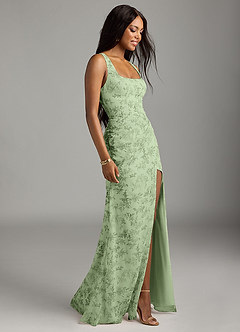 Azazie Mero Bridesmaid Dresses Green Fern Floral Sheath Pleated Chiffon Dress image5
